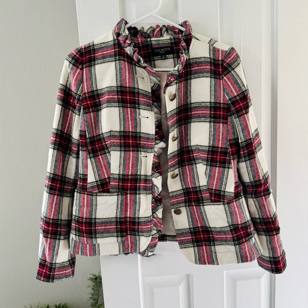 Talbots Tartan Plaid Wool Ruffle Blazer - Picture 3 of 9